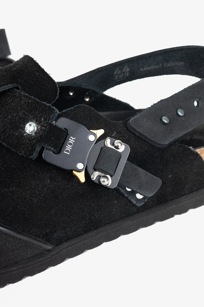 Dior x Birkenstock Tokio Black Nubuck Calfskin Leather Slippers