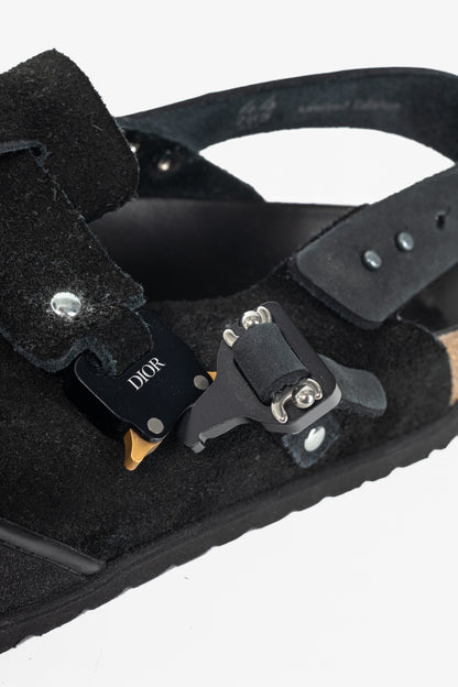 Dior x Birkenstock Tokio Black Nubuck Calfskin Leather Slippers