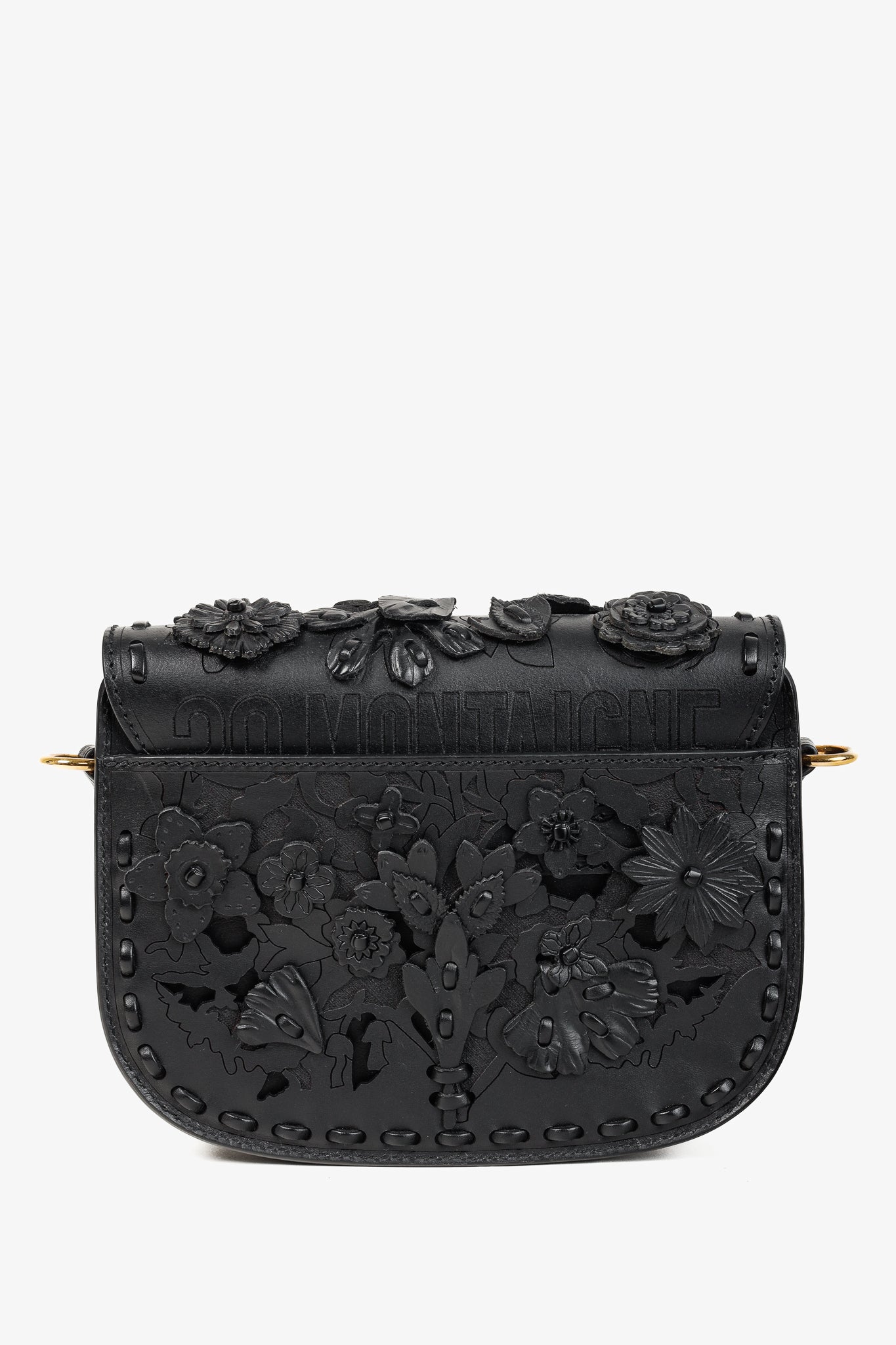 Christian Dior Bobby Medium Black Floral Applique Shoulder Bag