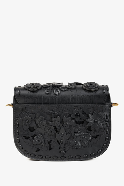 Christian Dior Bobby Medium Black Floral Applique Shoulder Bag