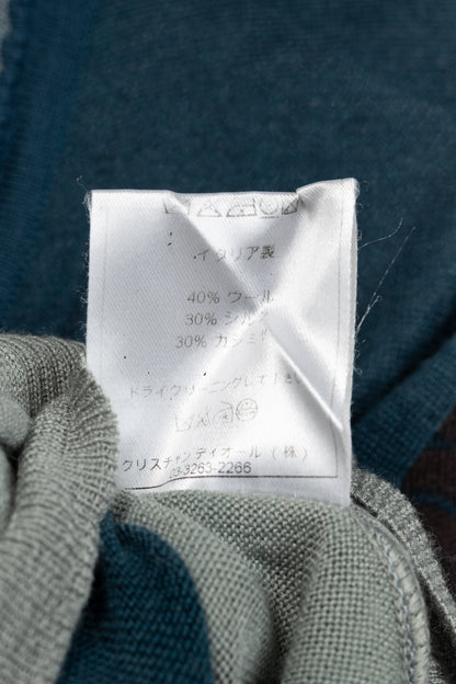 Christian Dior Boutique Teal Wool, Silk, & Cashmere-Blend Floral Cropped Sweater