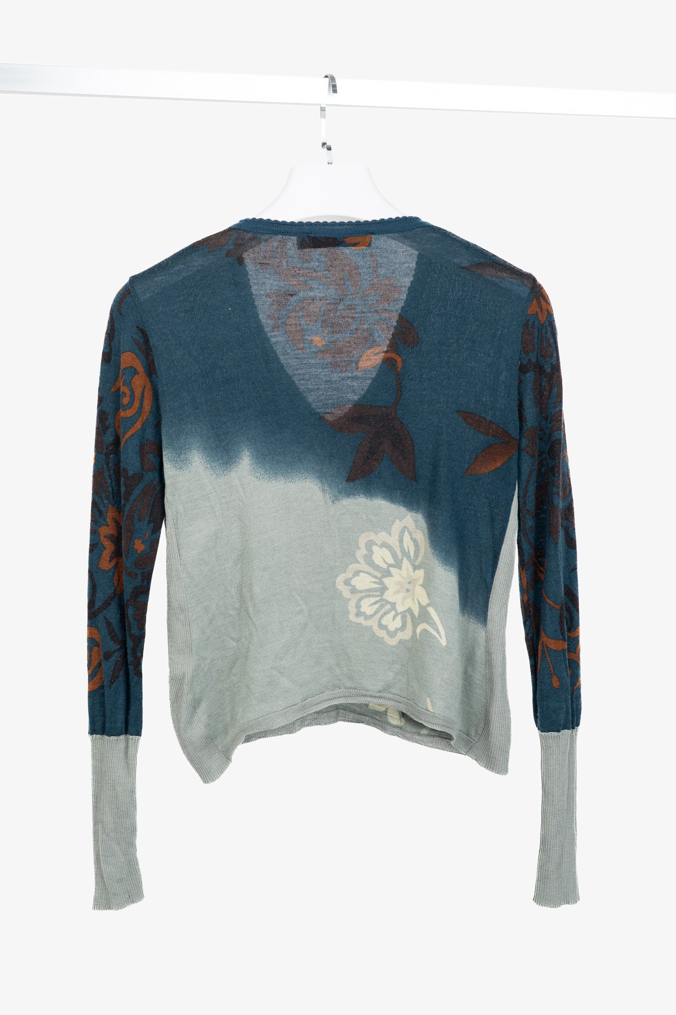 Christian Dior Boutique Teal Wool, Silk, & Cashmere-Blend Floral Cropped Sweater