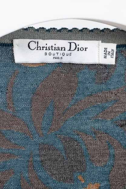 Christian Dior Boutique Teal Wool, Silk, & Cashmere-Blend Floral Cropped Sweater