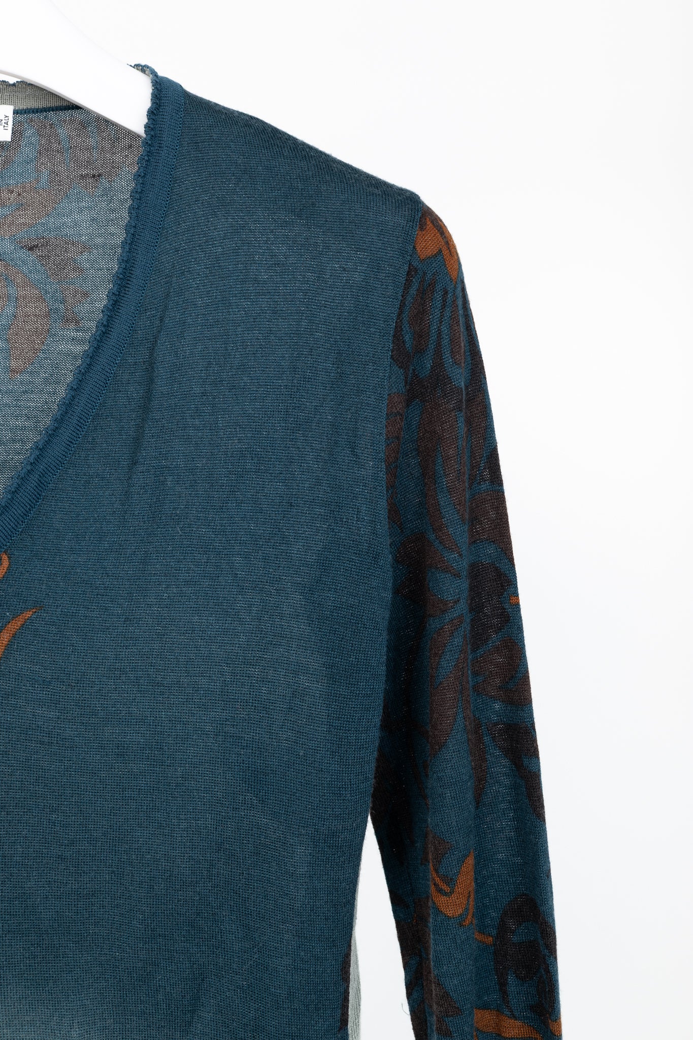 Christian Dior Boutique Teal Wool, Silk, & Cashmere-Blend Floral Cropped Sweater