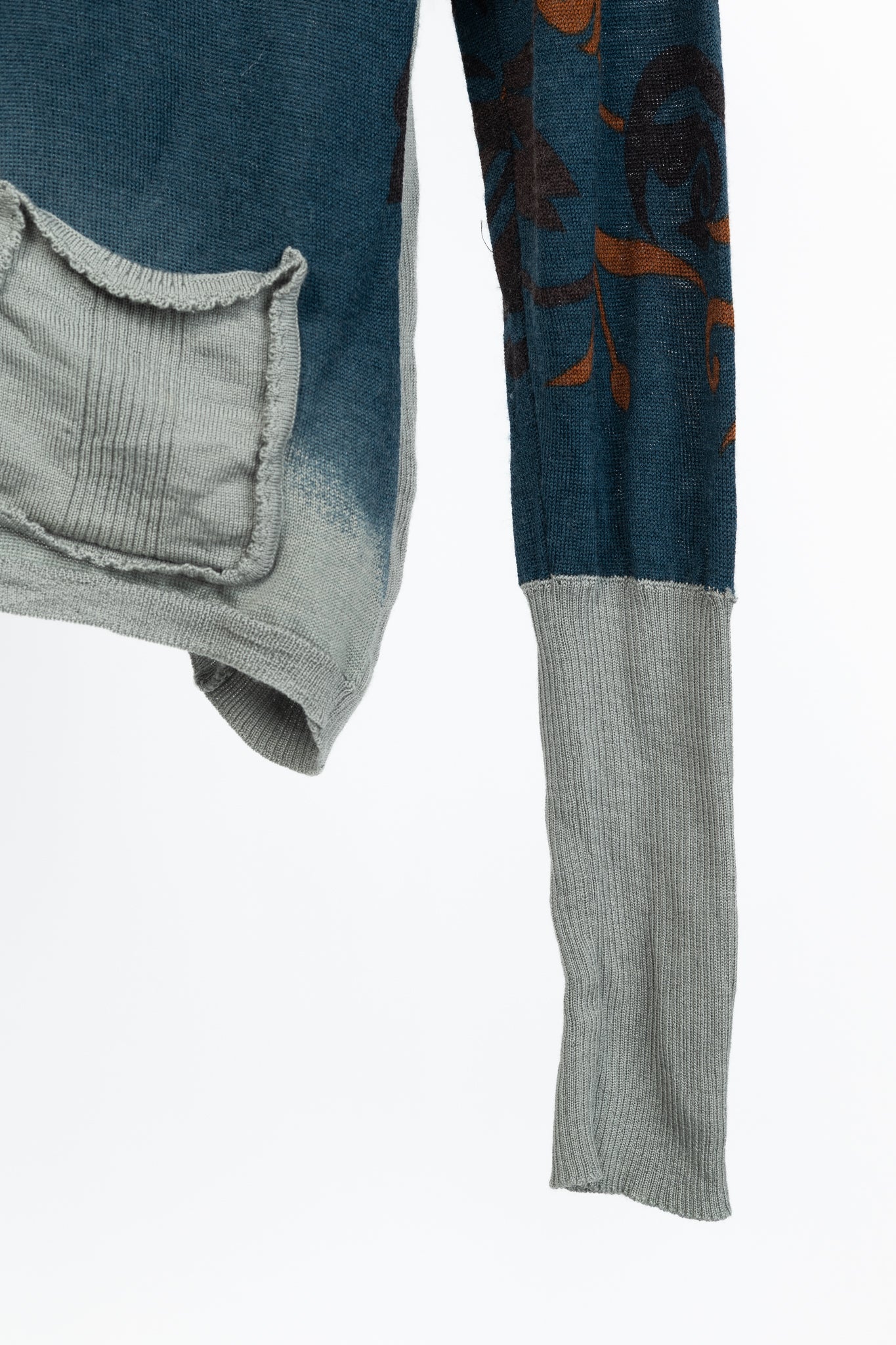 Christian Dior Boutique Teal Wool, Silk, & Cashmere-Blend Floral Cropped Sweater