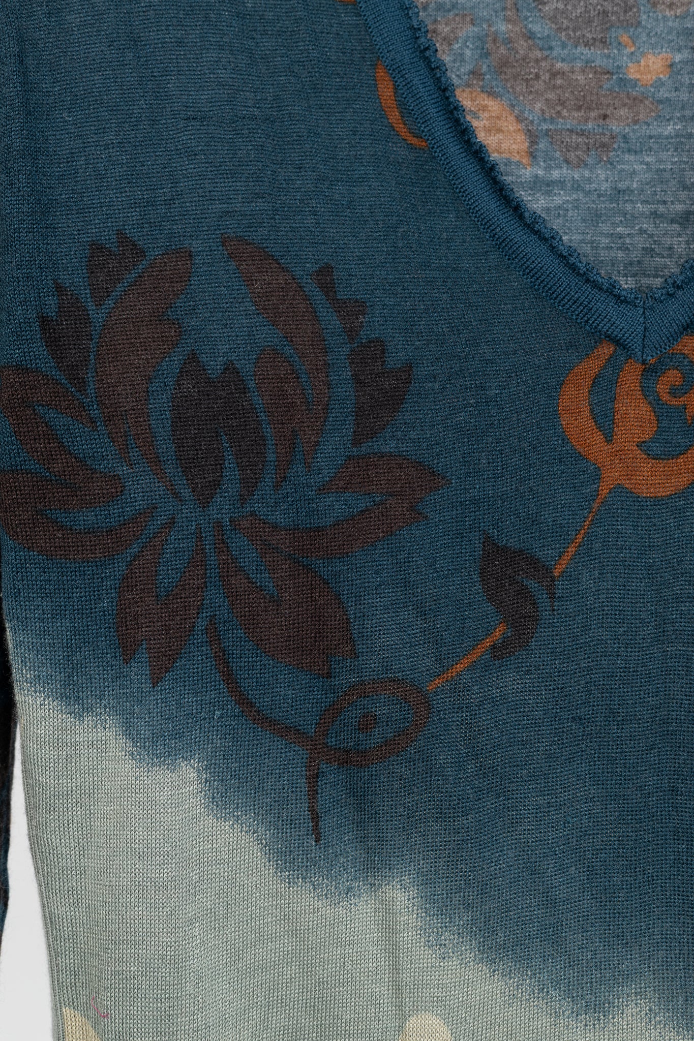Christian Dior Boutique Teal Wool, Silk, & Cashmere-Blend Floral Cropped Sweater
