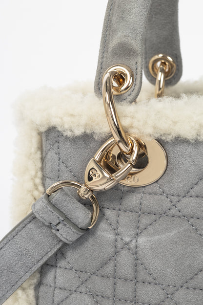 Christian Dior Lady Dior Grey Cannage Suede Shearling Tote