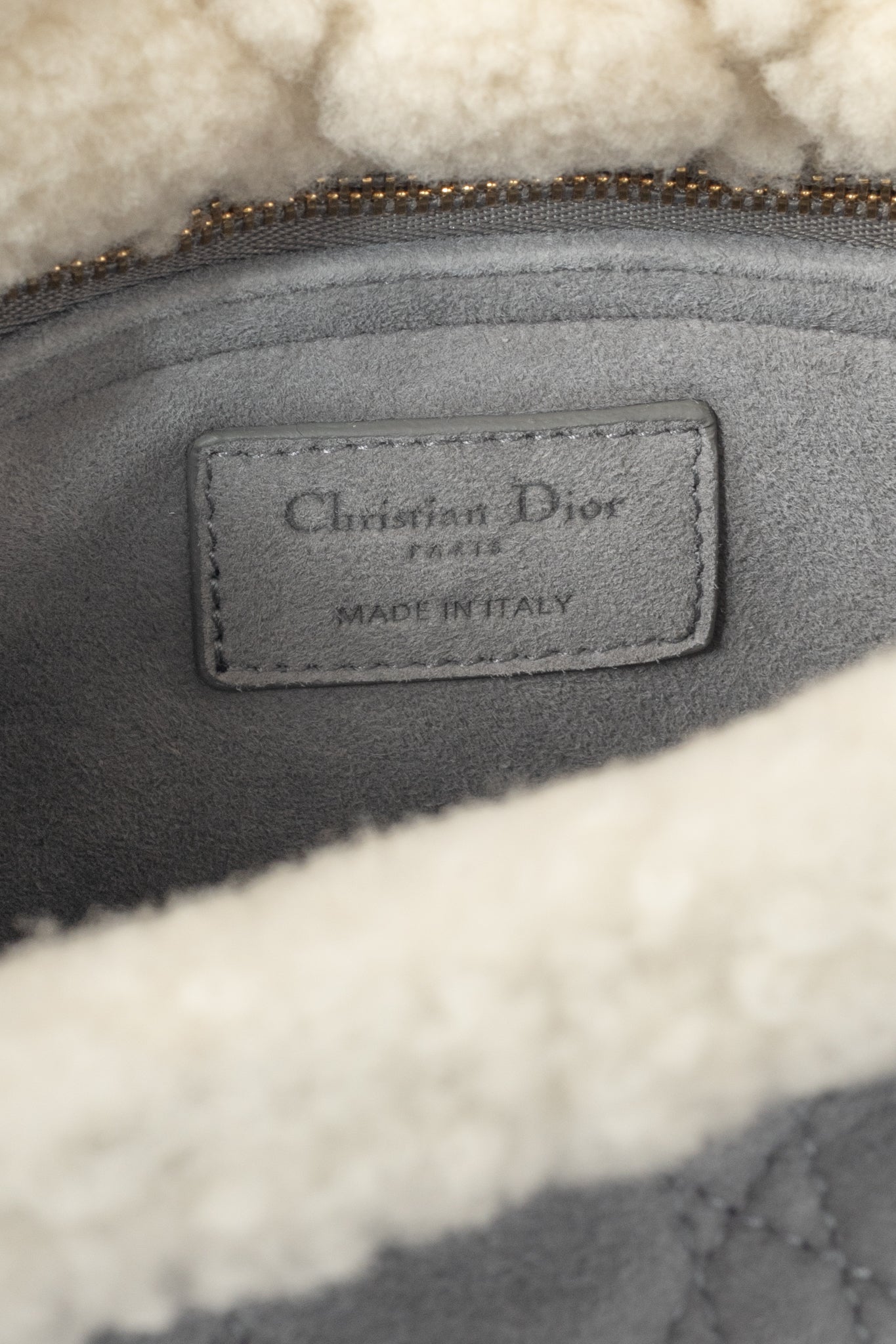 Christian Dior Lady Dior Grey Cannage Suede Shearling Tote