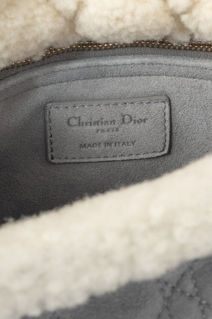 Christian Dior Lady Dior Grey Cannage Suede Shearling Tote
