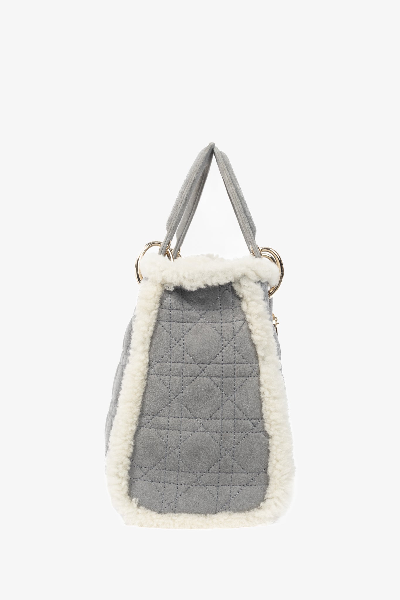 Christian Dior Lady Dior Grey Cannage Suede Shearling Tote