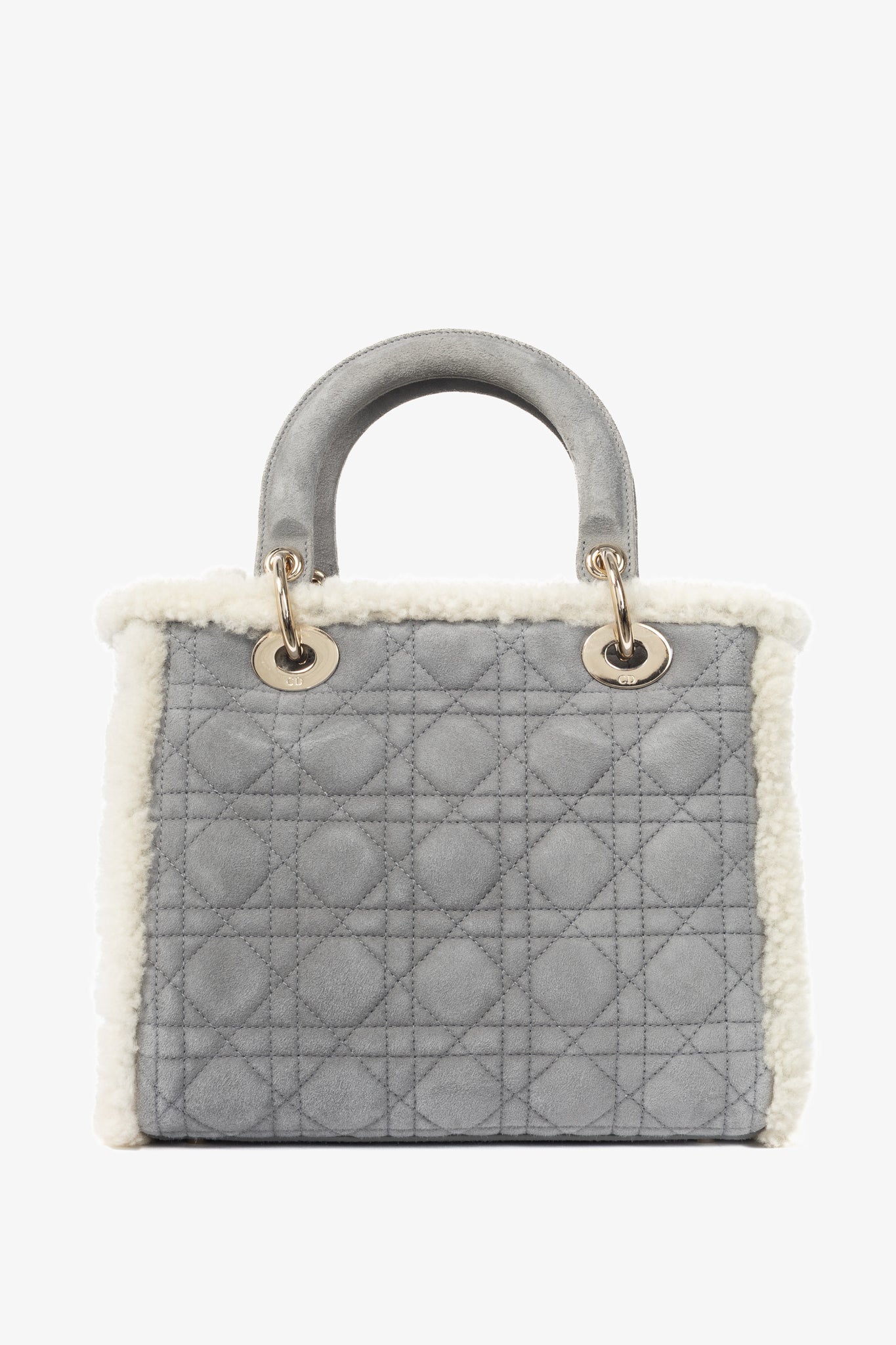 Christian Dior Lady Dior Grey Cannage Suede Shearling Tote