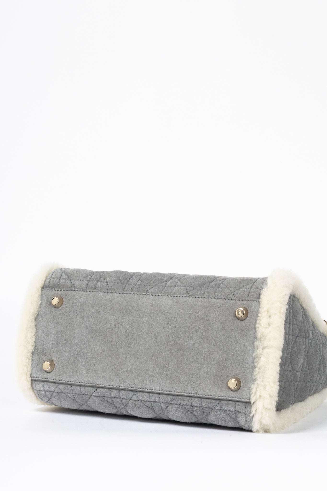 Christian Dior Lady Dior Grey Cannage Suede Shearling Tote
