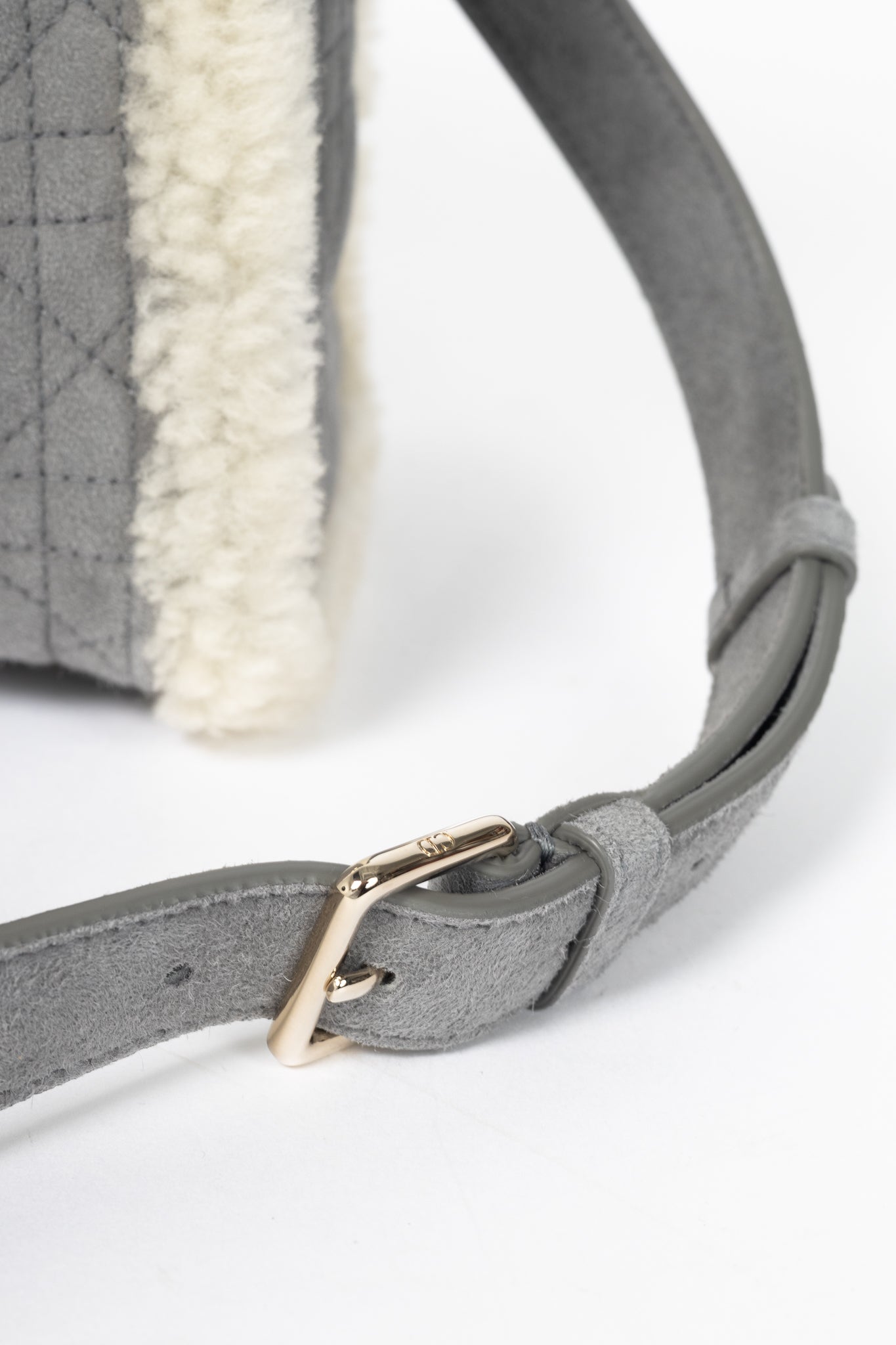 Christian Dior Lady Dior Grey Cannage Suede Shearling Tote