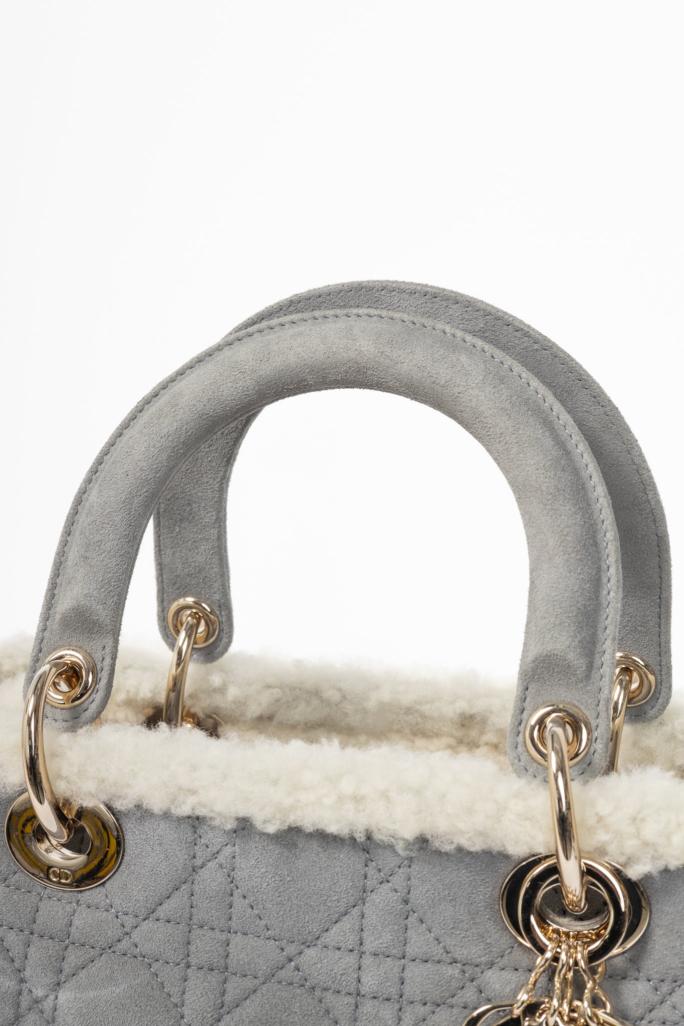 Christian Dior Lady Dior Grey Cannage Suede Shearling Tote