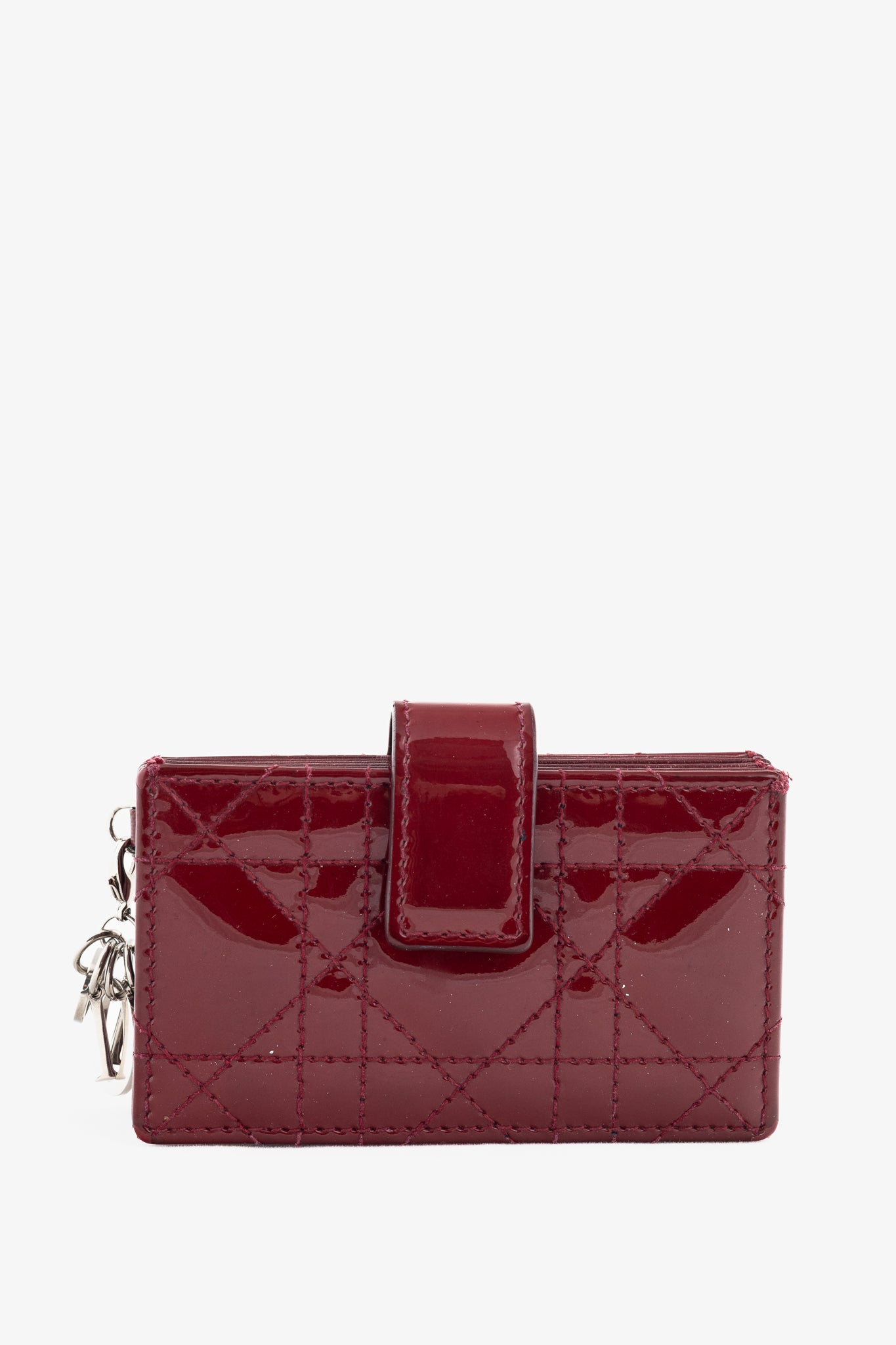 Christian Dior Lady Dior Jasmine Cherry Red Patent Cannage Calfskin Card Holder