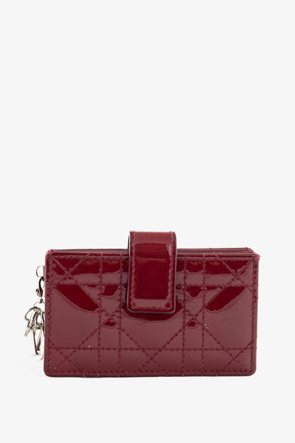 Christian Dior Lady Dior Jasmine Cherry Red Patent Cannage Calfskin Card Holder