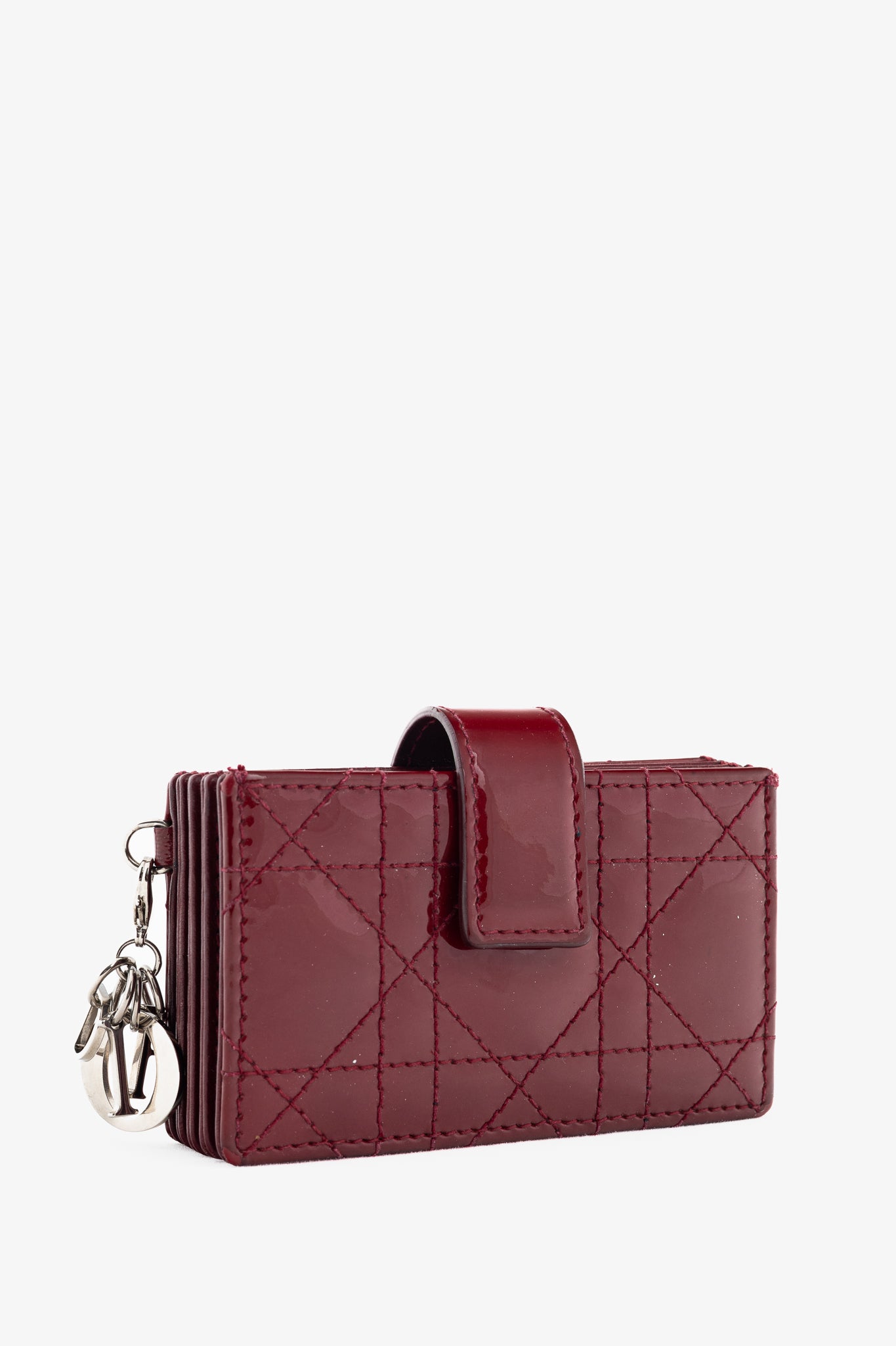 Christian Dior Lady Dior Jasmine Cherry Red Patent Cannage Calfskin Card Holder