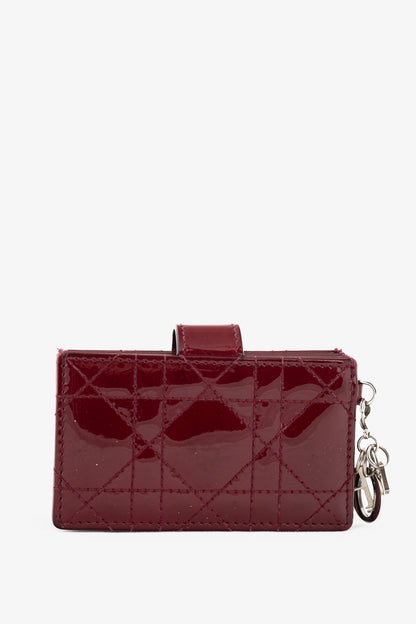 Christian Dior Lady Dior Jasmine Cherry Red Patent Cannage Calfskin Card Holder