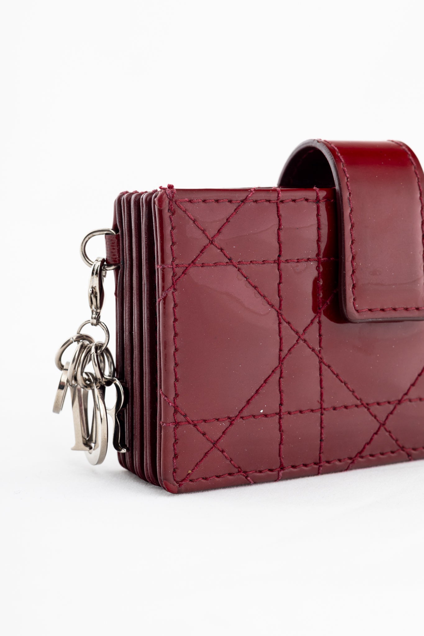 Christian Dior Lady Dior Jasmine Cherry Red Patent Cannage Calfskin Card Holder
