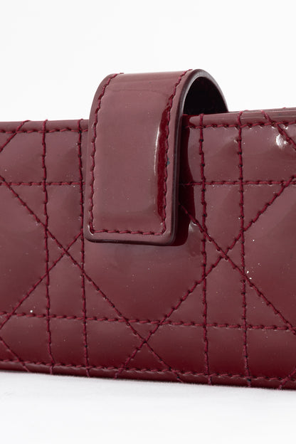 Christian Dior Lady Dior Jasmine Cherry Red Patent Cannage Calfskin Card Holder