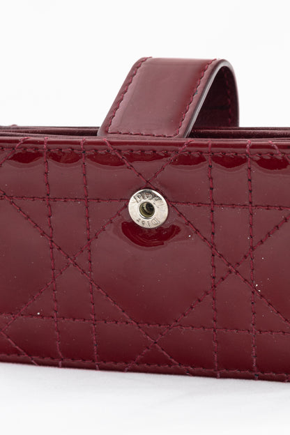Christian Dior Lady Dior Jasmine Cherry Red Patent Cannage Calfskin Card Holder