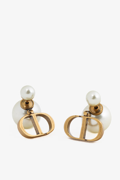 Christian Dior Dior Tribales Antique Gold-Finish Metal & Faux-Pearl Earrings