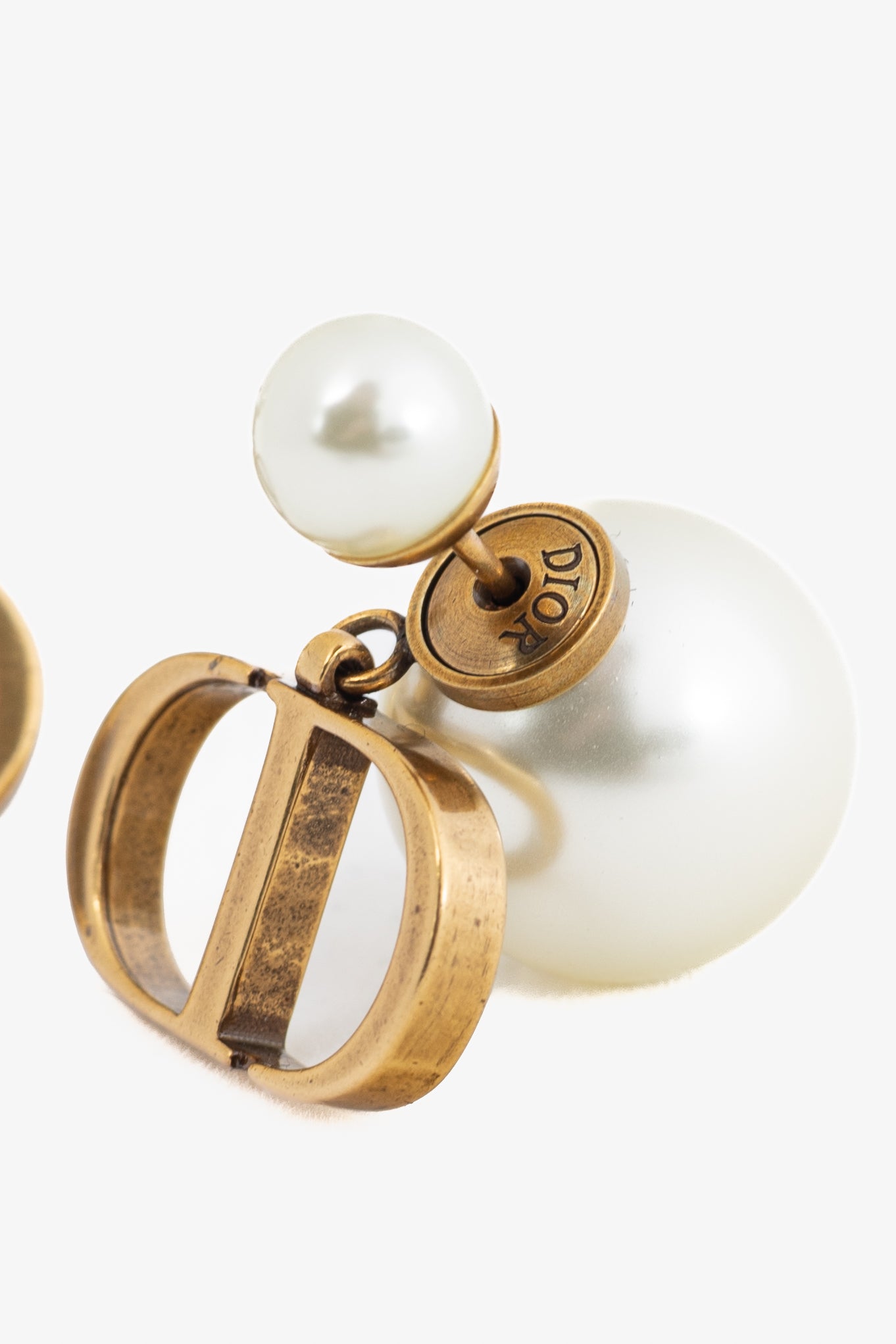 Christian Dior Dior Tribales Antique Gold-Finish Metal & Faux-Pearl Earrings