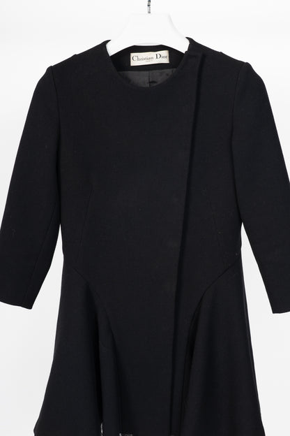 Christian Dior Black Wool-Crepe Flared Jacket Dress