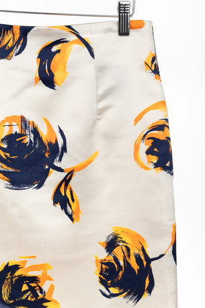 Christian Dior White Silk Floral-Print Pencil Skirt