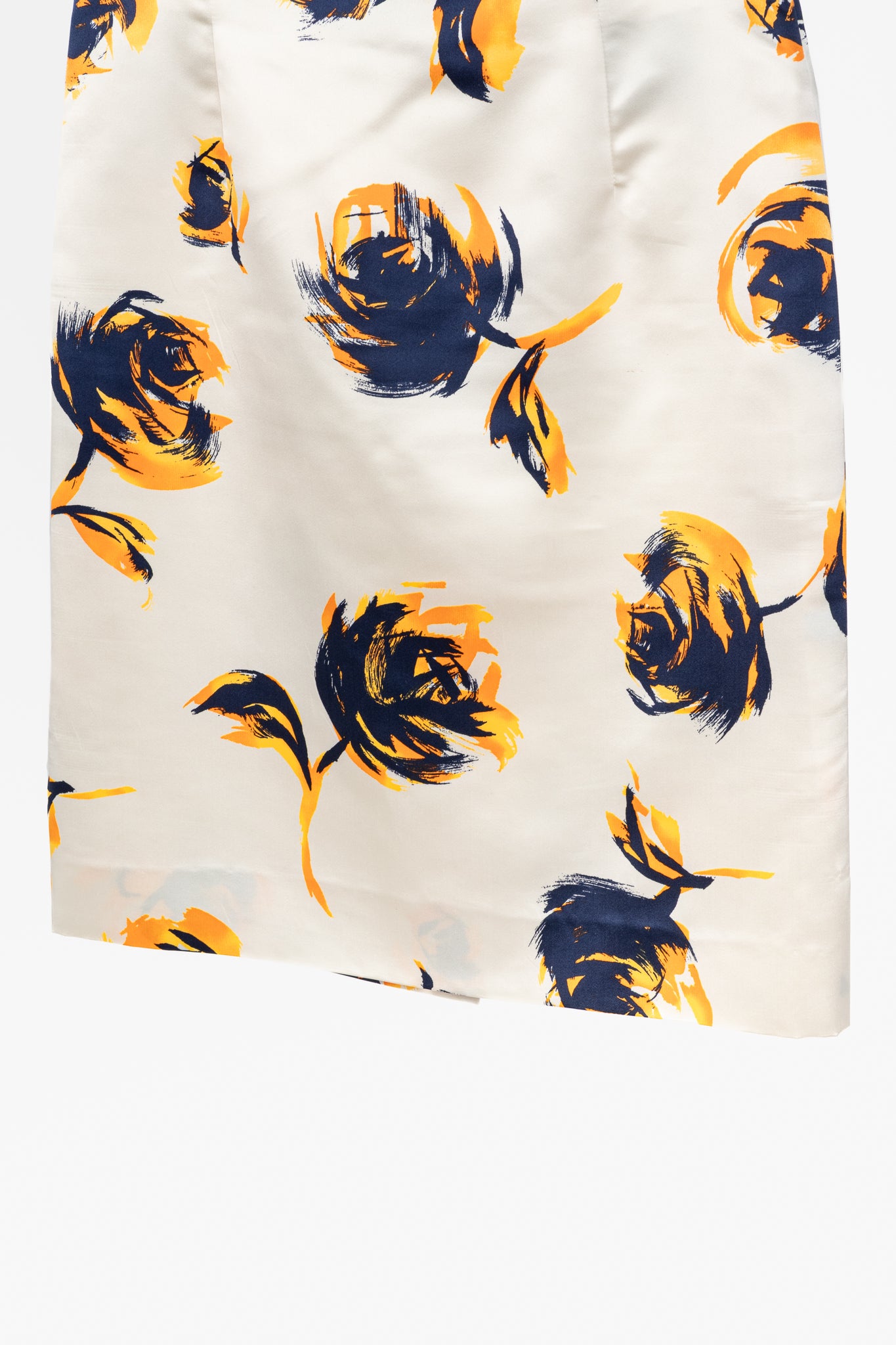 Christian Dior White Silk Floral-Print Pencil Skirt
