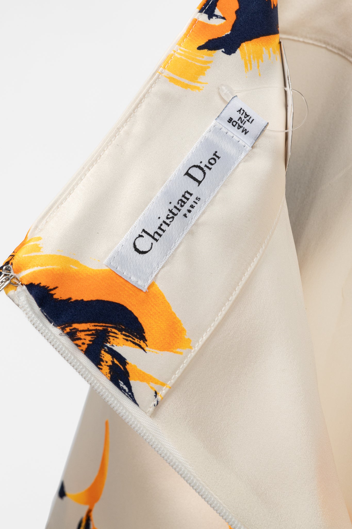 Christian Dior White Silk Floral-Print Pencil Skirt