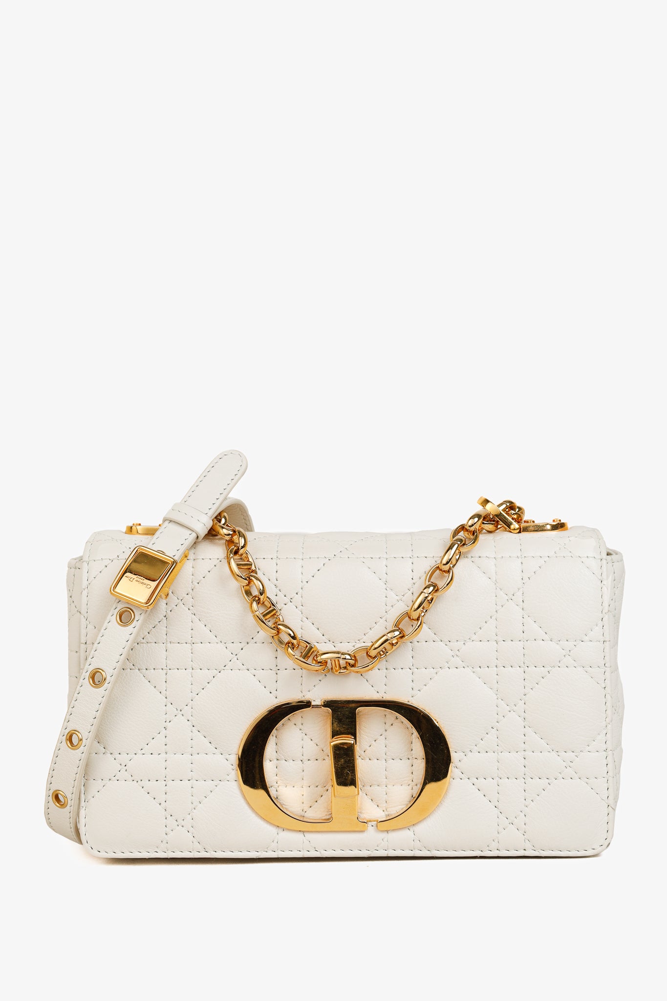 Christian Dior Small Dior Caro Ivory Cannage Calfskin Crossbody