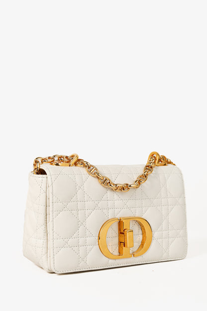 Christian Dior Small Dior Caro Ivory Cannage Calfskin Crossbody