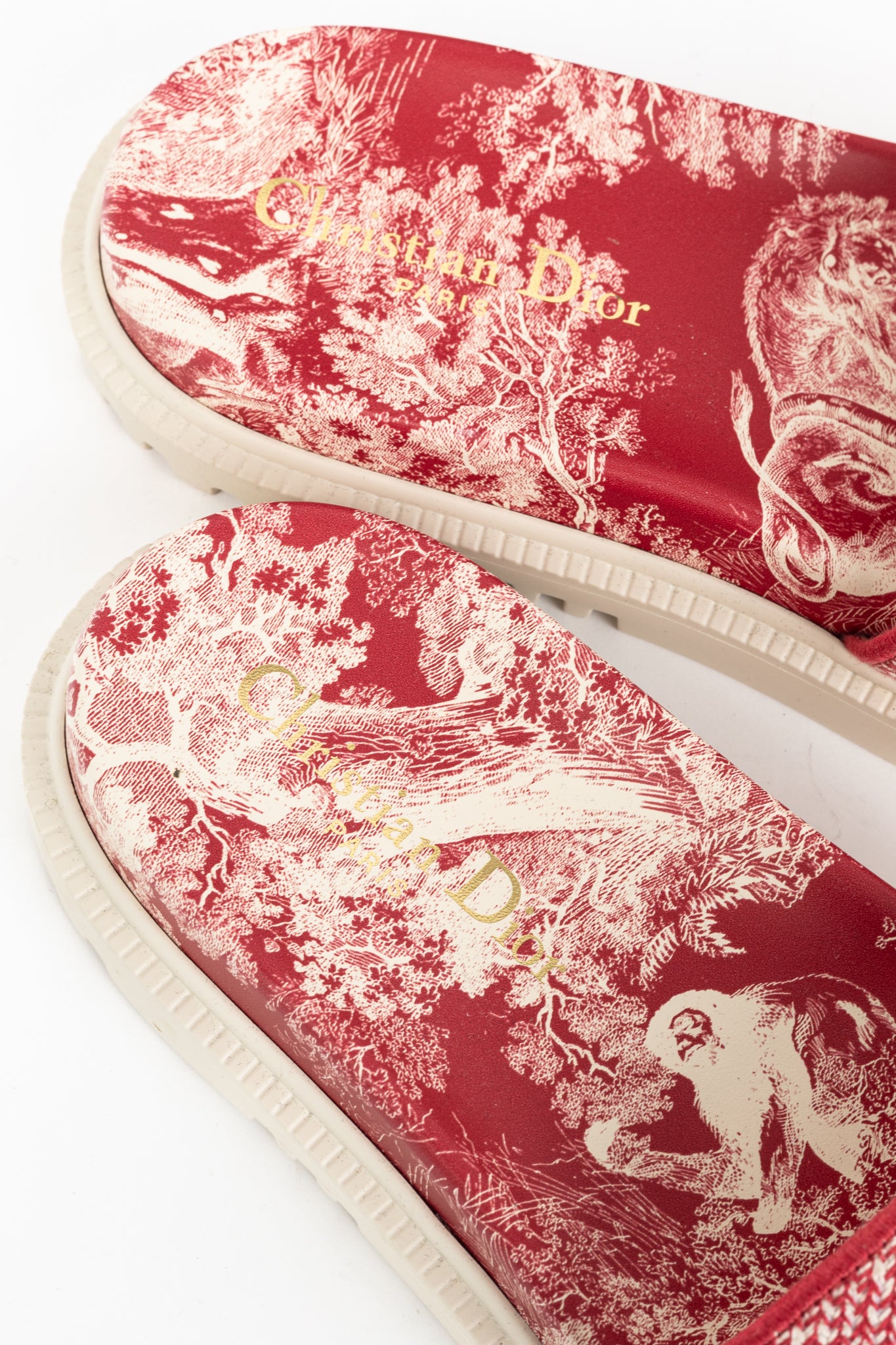 Christian Dior Dway Red Toile du Jouy Flowers Embroidered Slides