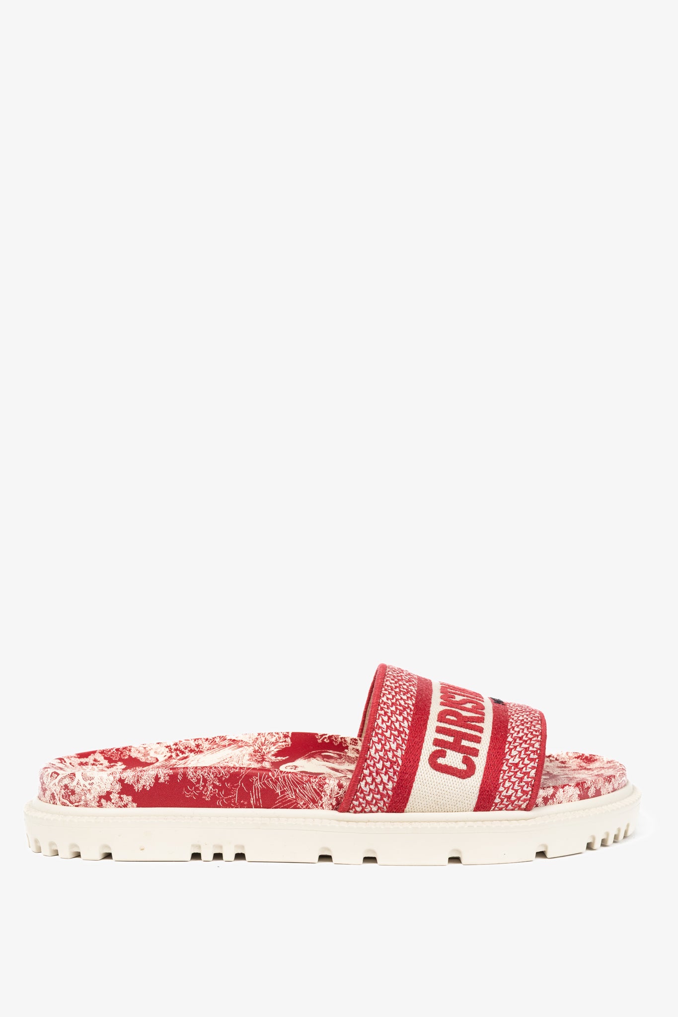 Christian Dior Dway Red Toile du Jouy Flowers Embroidered Slides