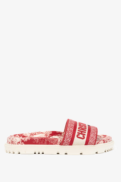 Christian Dior Dway Red Toile du Jouy Flowers Embroidered Slides