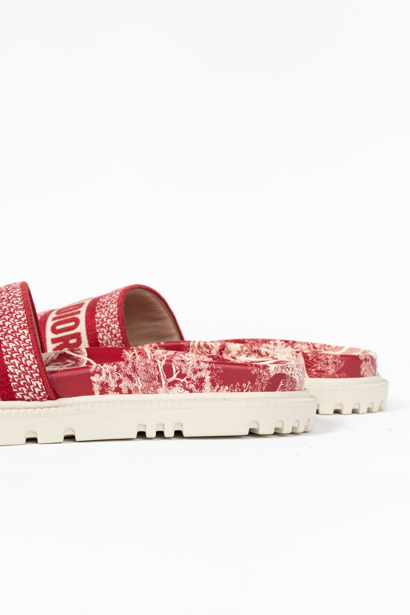 Christian Dior Dway Red Toile du Jouy Flowers Embroidered Slides