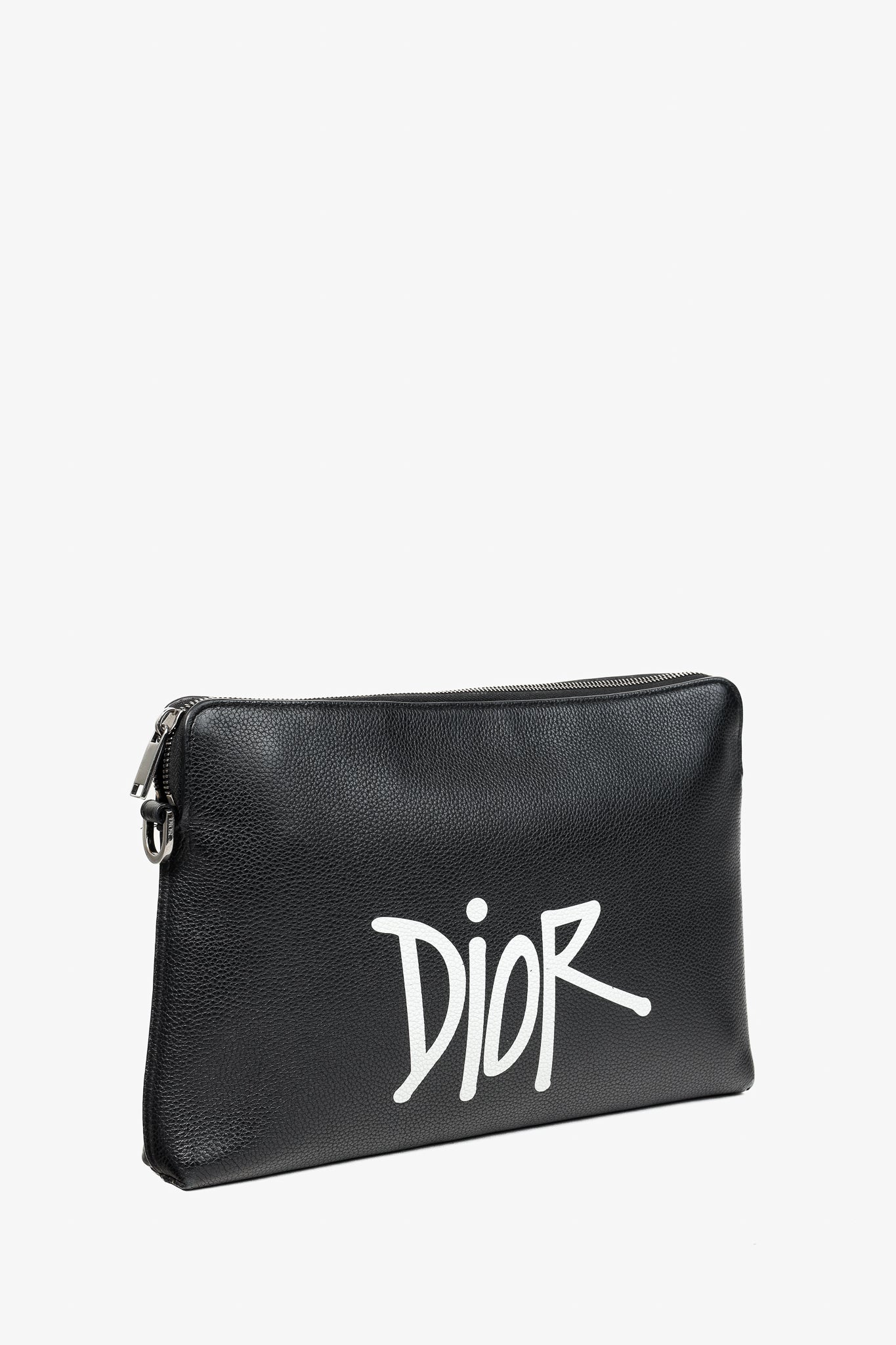 Dior X Shawn Stussy AW/20 Black Pebbled Leather Large Clutch