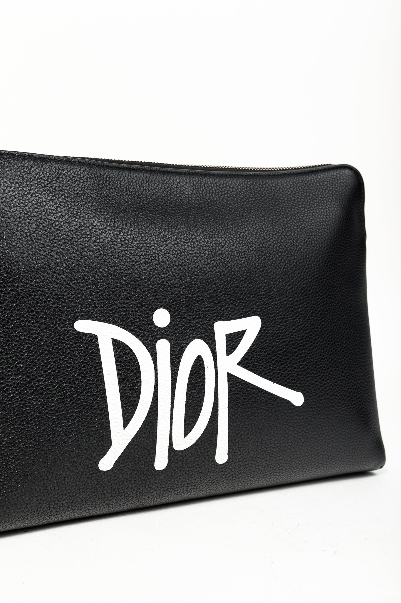 Dior X Shawn Stussy AW/20 Black Pebbled Leather Large Clutch