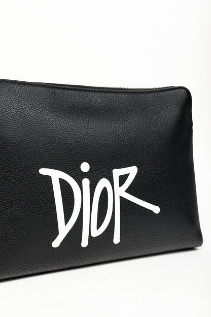 Dior X Shawn Stussy AW/20 Black Pebbled Leather Large Clutch