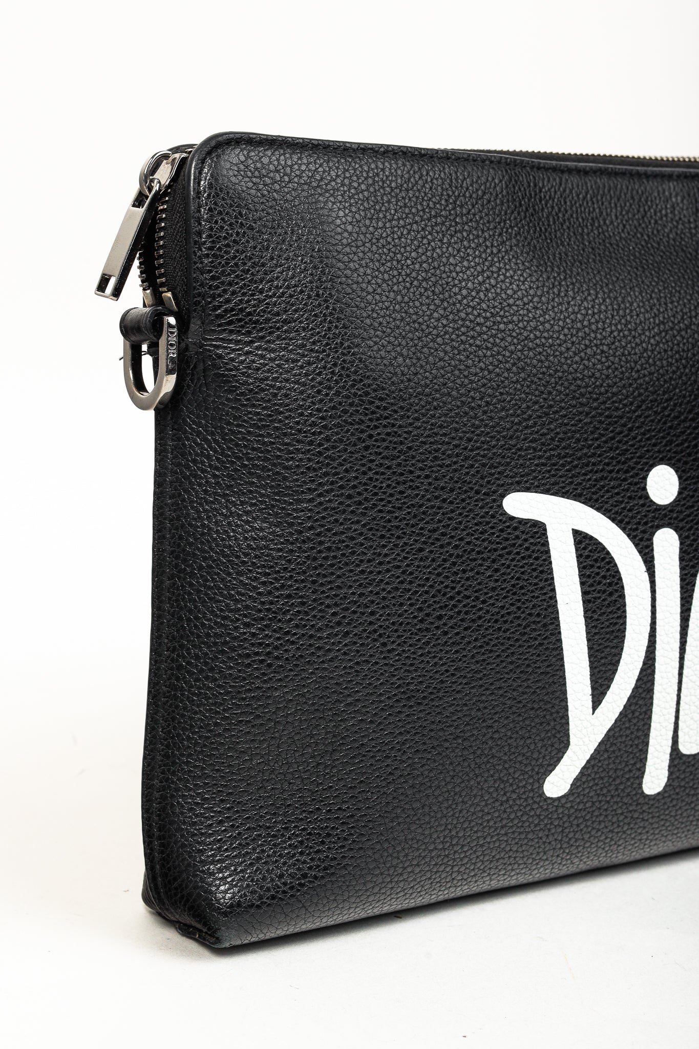 Dior X Shawn Stussy AW/20 Black Pebbled Leather Large Clutch