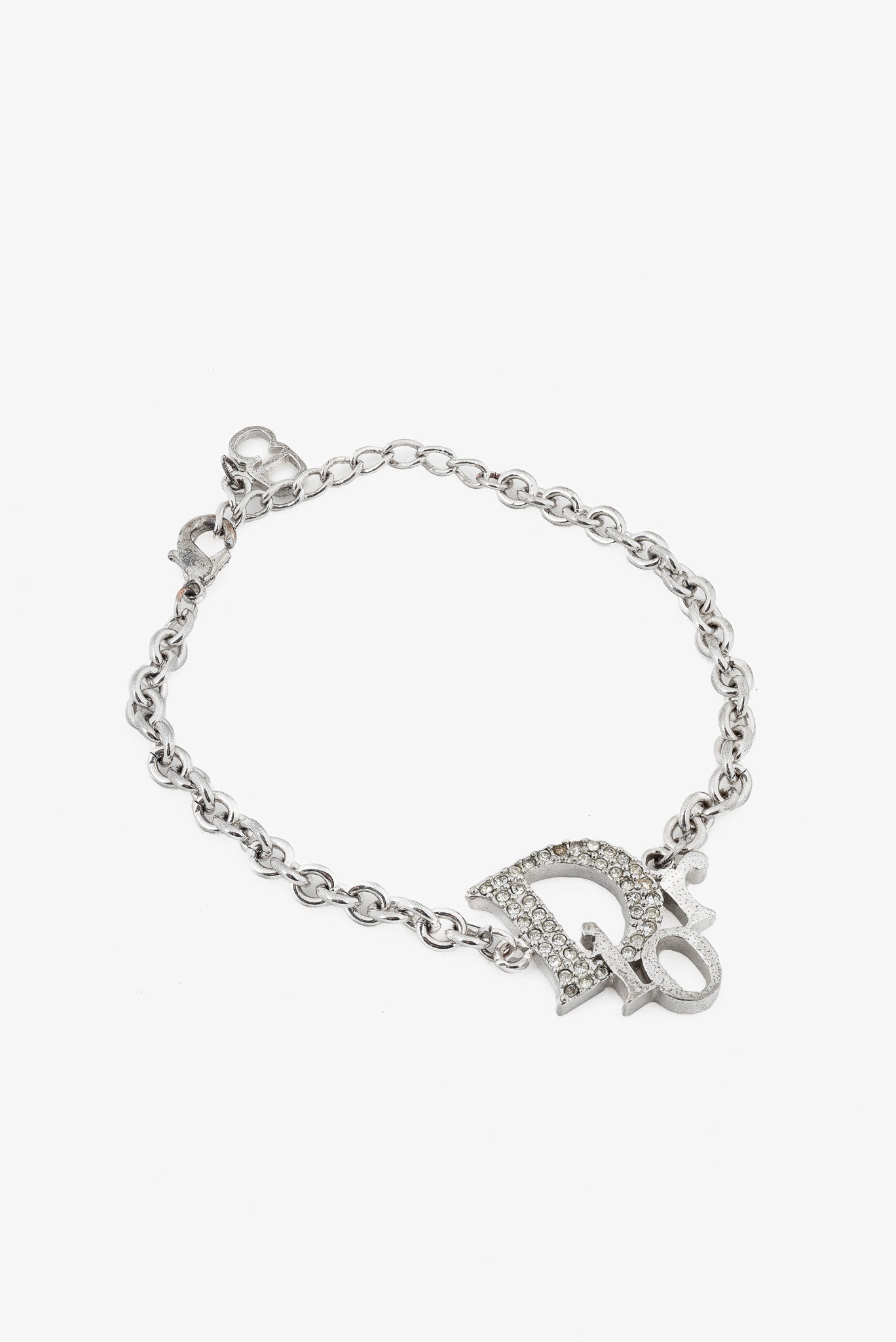 Christian Dior Silver-Tone Crystal-Embellished Chain Bracelet