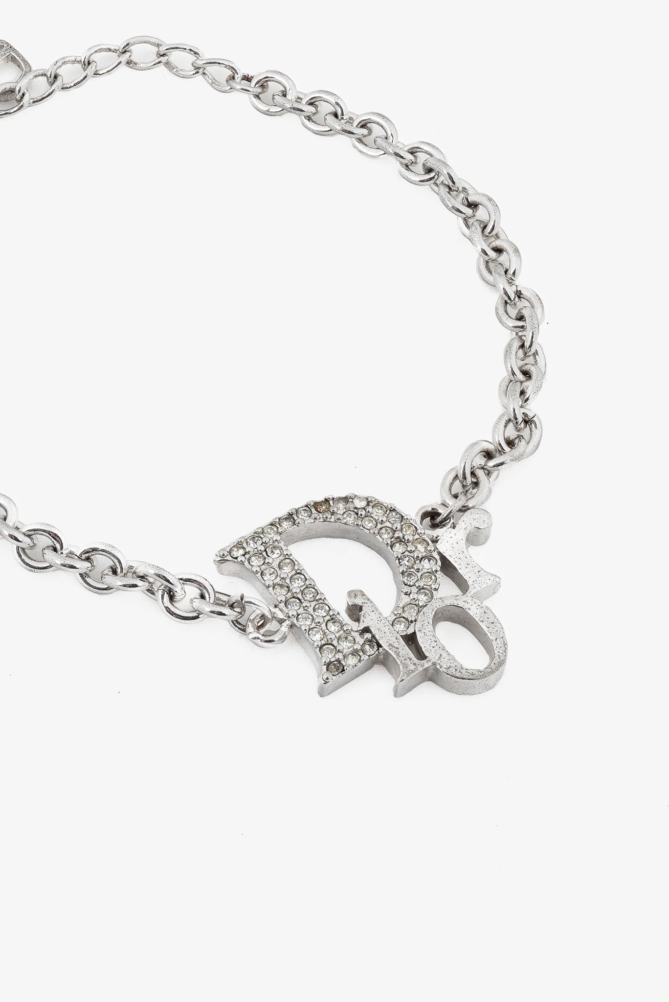 Christian Dior Silver-Tone Crystal-Embellished Chain Bracelet