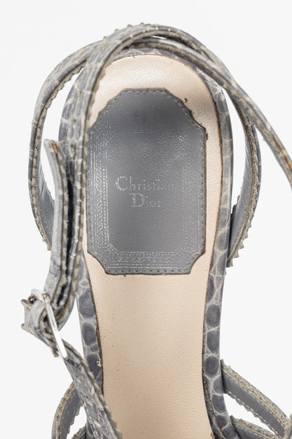 Christian Dior Bonnie Grey Snake-Embossed Perforated Platform Sandals