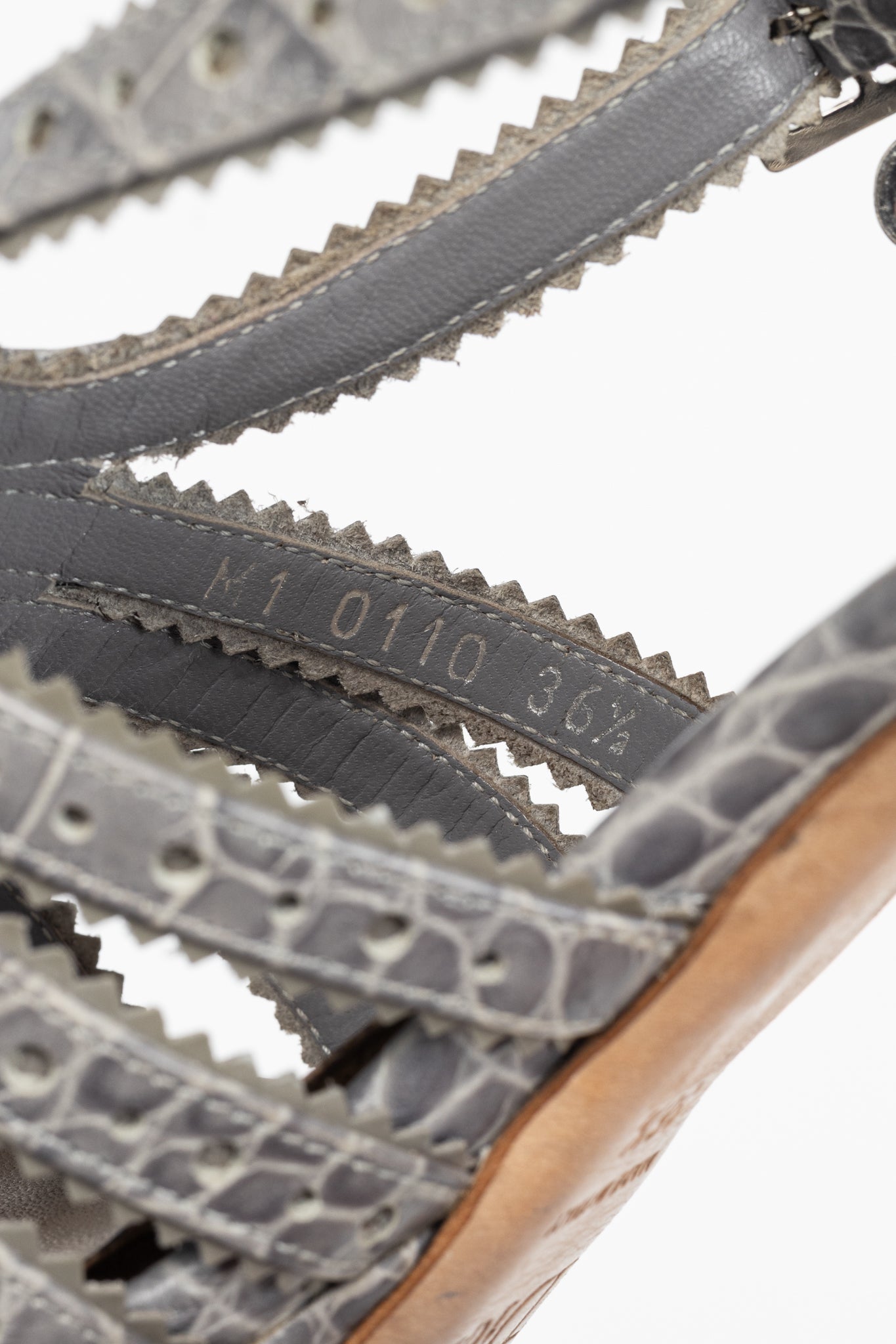 Christian Dior Bonnie Grey Snake-Embossed Perforated Platform Sandals