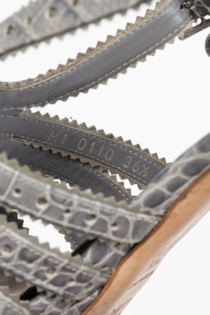 Christian Dior Bonnie Grey Snake-Embossed Perforated Platform Sandals
