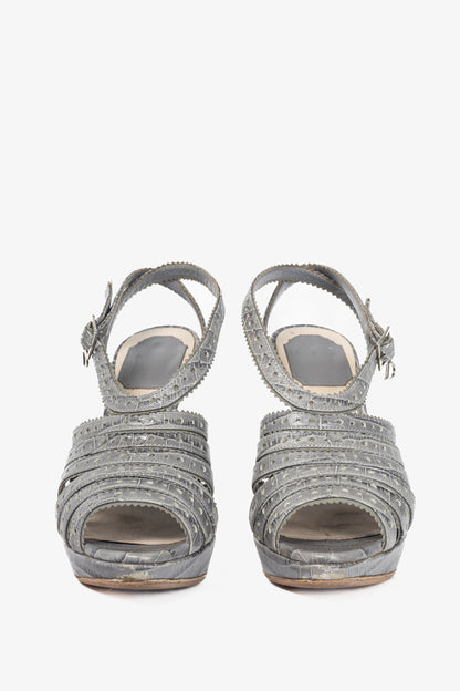 Christian Dior Bonnie Grey Snake-Embossed Perforated Platform Sandals