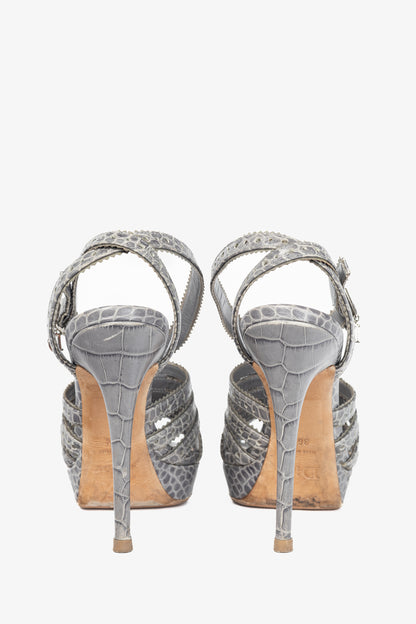 Christian Dior Bonnie Grey Snake-Embossed Perforated Platform Sandals
