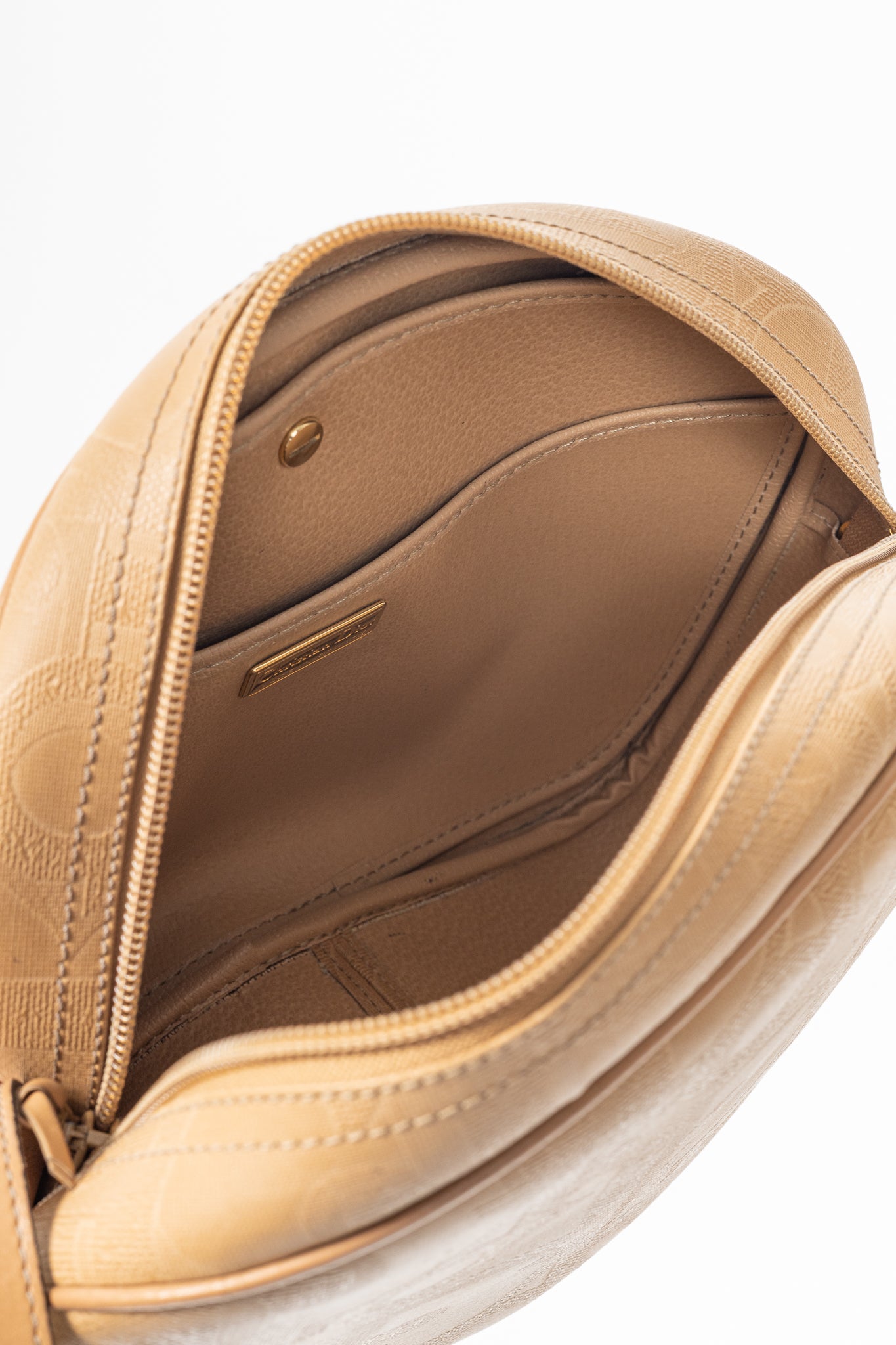 Christian Dior Camel Trotter Leather-Trim Shoulder Bag