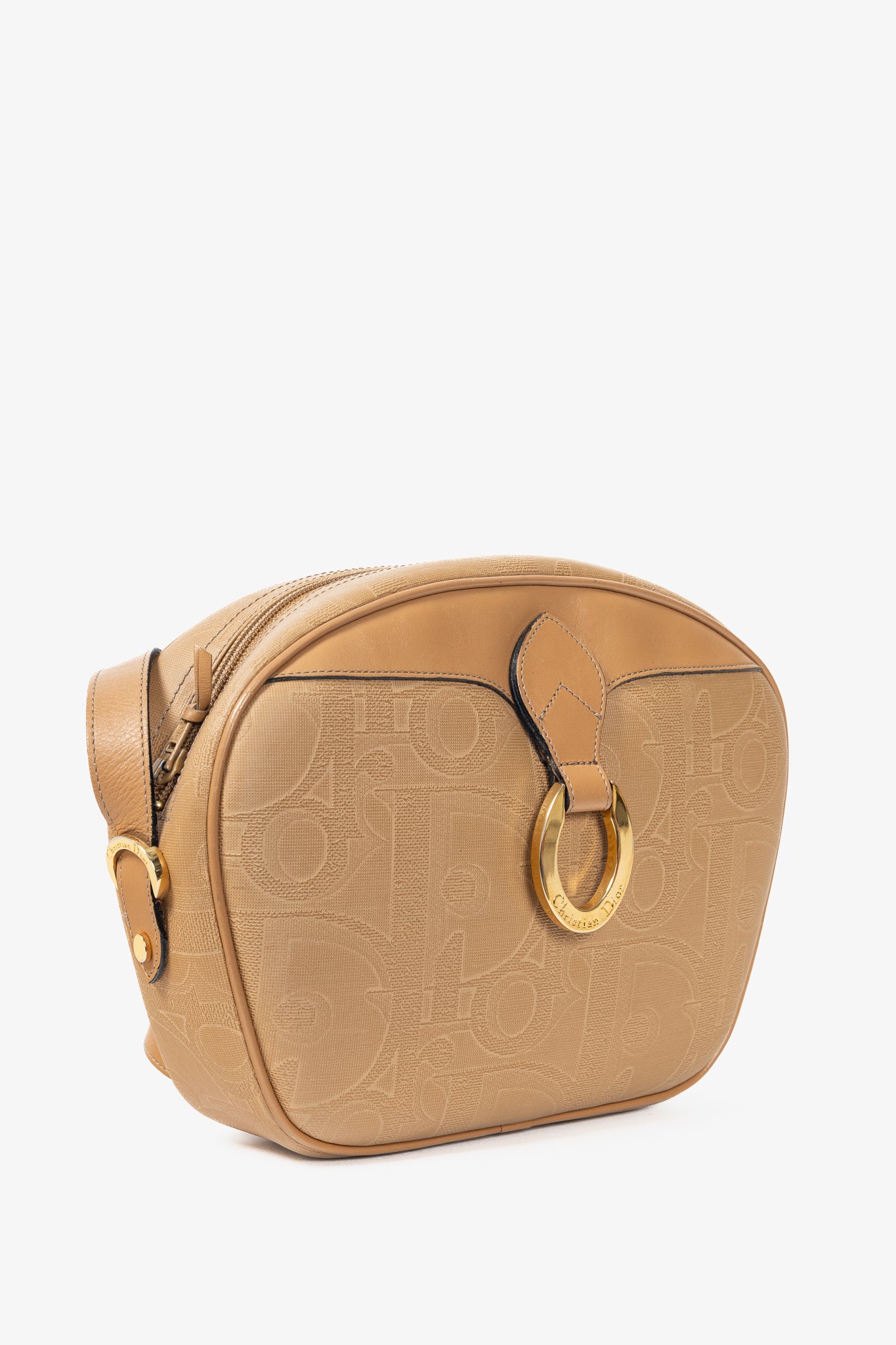 Christian Dior Camel Trotter Leather-Trim Shoulder Bag